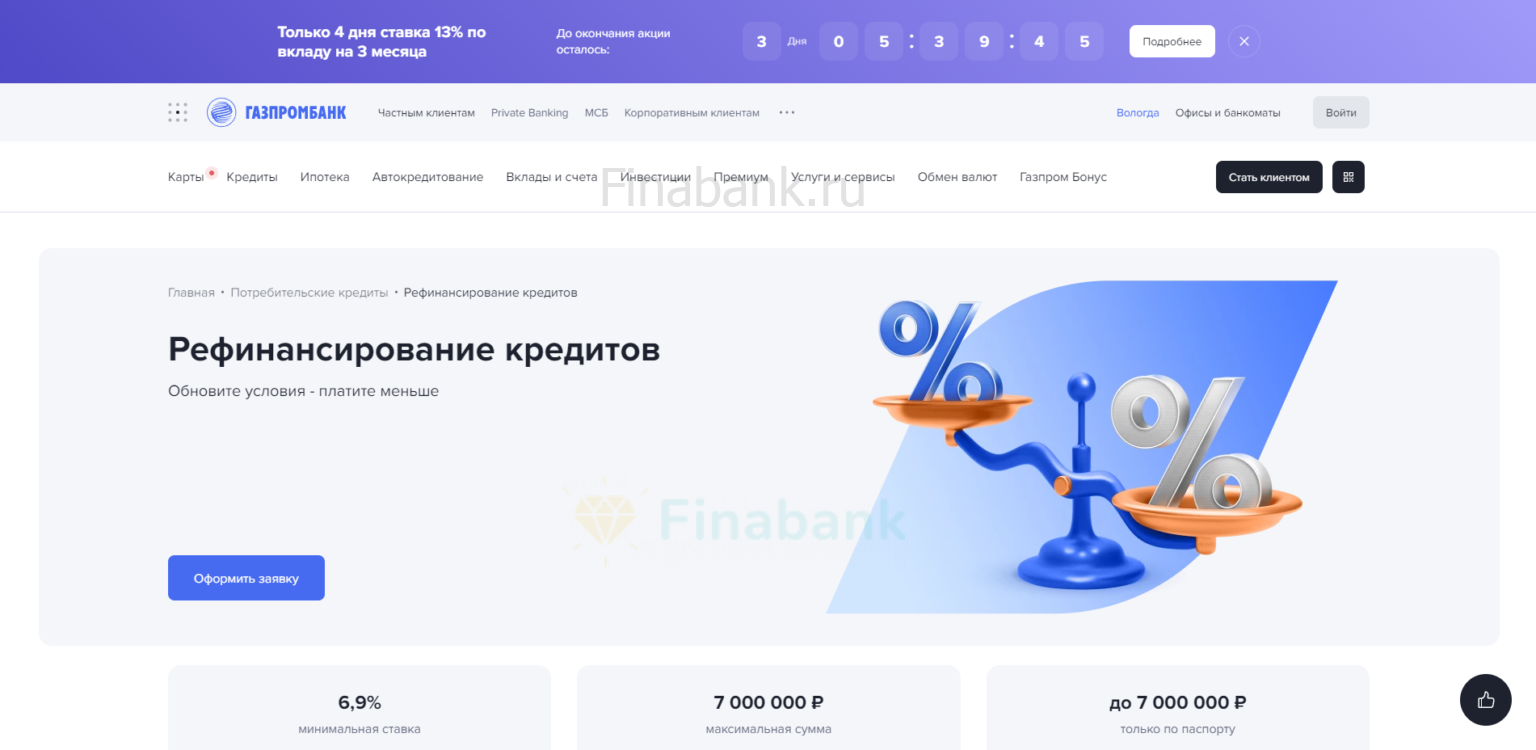 Рефинансирование Газпромбанк